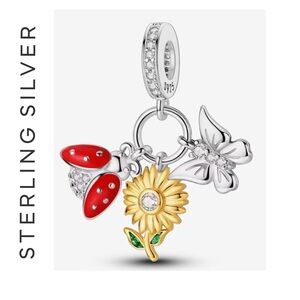 🌟 S925 Sterling Silver Ladybug Sunflower Butterfly Garden Dangle Charm